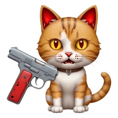 A cat with a gun with blood sticker