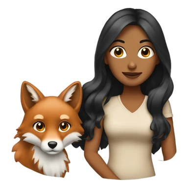 a tan woman with long wavy black hair holding a fox sticker