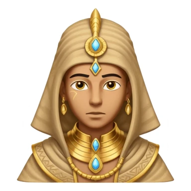 ancient pharaoh sand mage portrait, head and shoulders only, Egyptian-inspired hood collar, gold ornaments, mystical sand swirl, glowing eyes, 3D cartoon, mobile game icon style, clean background, no text, no watermark
 sticker