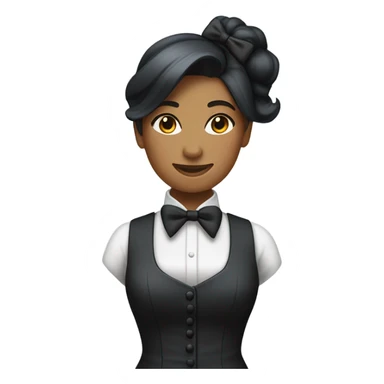 a female butler with a professional and elegant demeanor. She has her hair neatly tied in a ponytail and wears a classic butler uniform, including a tailored vest, crisp white shirt, and bow tie. sticker