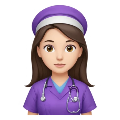 pretty brunette nurse with long hair in purple scrubs sticker