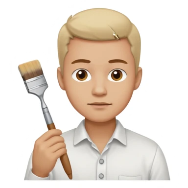 a man in a white buttoned shirt thinking about  a brush sticker