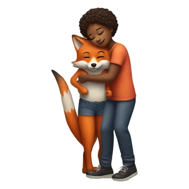 The girl hugs the fox sticker