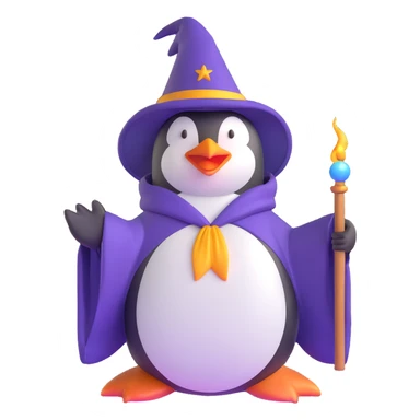 penguin wizard casting a spell sticker