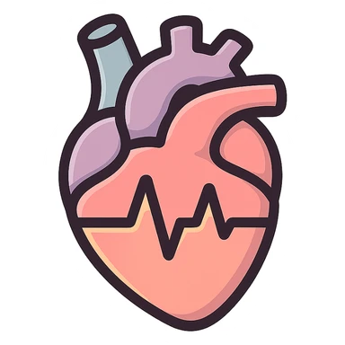 anatomical heart with two peaks cardiogram line inside, icon-color-outlined style, thin clean contours, soft rounded shapes, pastel palette #98B5BC, #B5B3C1, #C9A3C9, #E4C0CA, #F7DCD1, #F7C0AA, detailed shadows and highlights, soft lighting, transparent background, no base or decoration sticker