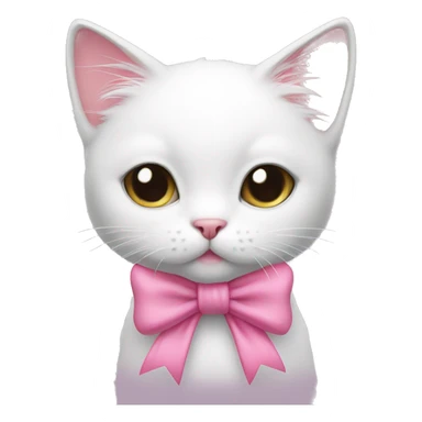 cute white cat wearing a pink bow sticker