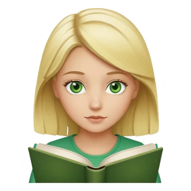 blonde girl with green eyes reading a book sticker