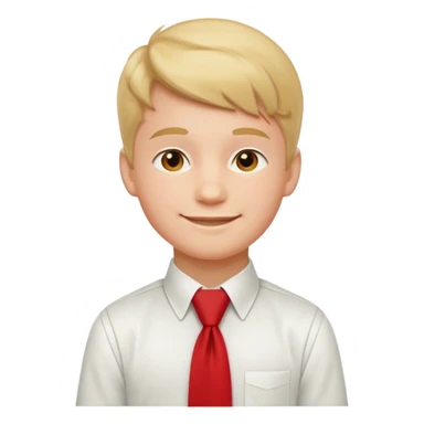 A Soviet schoolboy emoji — smiling young boy wearing a white shirt and a bright red pioneer necktie (scarf) neatly tied around his neck. No hat or headwear. Flat minimal emoji style with clean lines, simple colors, friendly expression, Apple emoji aesthetic. sticker