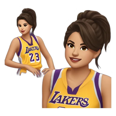 selena gomez wearing yellow lakers jersey sticker