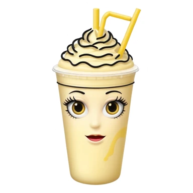 banana milkshake in a take-out cup with glassess and long lashes sticker