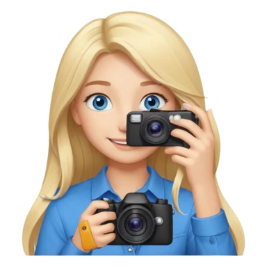  blue eyes blonde girl photographer cartoon taking picture in middle of taking picture camera in front of face long hair smiling funny flash professiona sticker