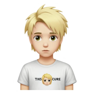 Adolescente pelo rubio con muchas puntas y camiseta de the cure sticker