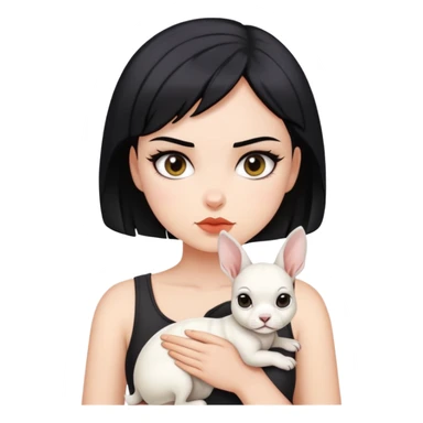 Short black hair handsome bad girl holding a white German rex sticker