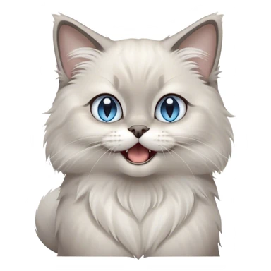 Cinematic Adorable Fluffy Light Grey Mantle Ragdoll Cat Portrait Emoji, Head tilted cutely with big, sparkling blue eyes, soft light grey fur with darker points on the ears, face, and paws, Simplified yet irresistibly adorable features, highly detailed, glowing with a soft, warm glow, high shine, yawning in a peaceful and playful manner, stylized with a touch of whimsy, bright and endearing, soft glowing outline, capturing the essence of a relaxed and loving kitten, so cute it feels like it could leap out of the screen and stretch into a cozy nap! sticker