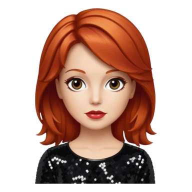 Lee Purcell with medium red hair,  black sequin outfit  sticker