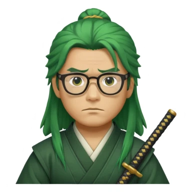 green long hair samurai with glasses sticker