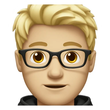 guy with white skin, puffy face, rectangle glasses and blonde hair with brown eyes, wearing a black hoodie sticker