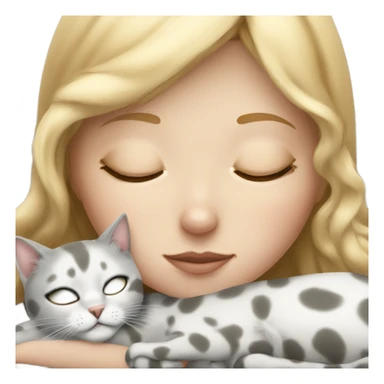 blonde girl sleeping with white and gray spotted cat sticker