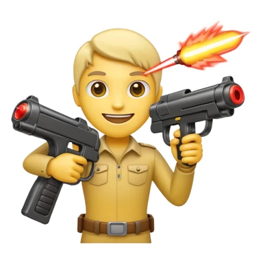 emoji character with a cartoonish laser gun, smiling sticker
