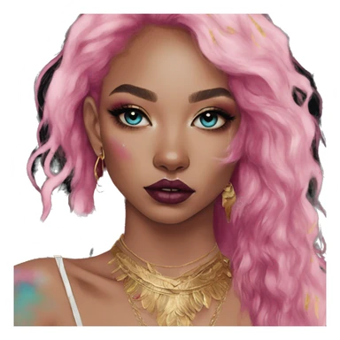 Pink magenta burgundy maroon cyan beige gray fox black eyeshadow wearing gold jewellery gold piercings gold ear piercing gold nose piercing vintage watercolour tie dye black raven wings sticker