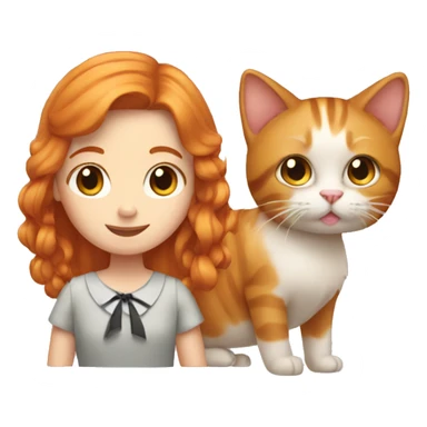 A ginger girl with a cat and a bow  sticker