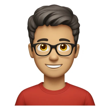 The young white boy WITH black eyes smiled with short hair, black-rimmed glasses and a red T-shirt. sticker