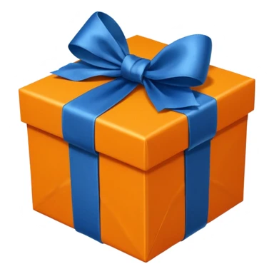 orange gift box with a blue silk ribbon sticker