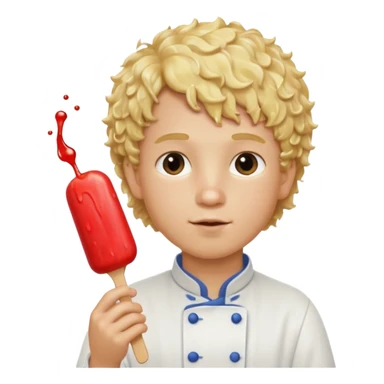 boy blonde curly hair, chef, eating ice pop sticker