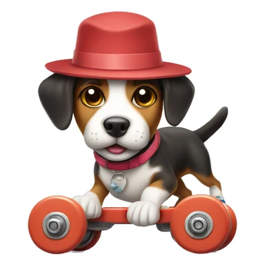 Dog with hat on roller skates sticker
