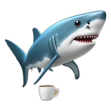 Requin assis bois un café avec la nageoire droite sticker
