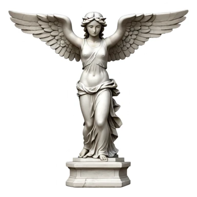 Winged Victory of Samothrace statue with plaster sticker