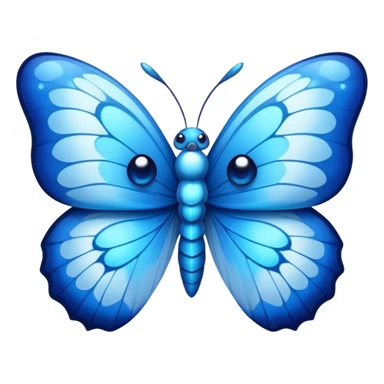 Cinematic Realistic Cute Blue Butterfly Portrait Emoji, Head tilted playfully and inquisitively, featuring beautifully patterned sapphire wings with intricate venation and a charming, petite body with round, sparkling eyes full of gentle curiosity, rendered with lifelike detail and warm natural highlights, high shine, affectionate and spirited, styled with a touch of whimsical garden magic, soft glowing outline, capturing the essence of a mischievous yet lovable blue butterfly that seems ready to flutter playfully into your arms! sticker