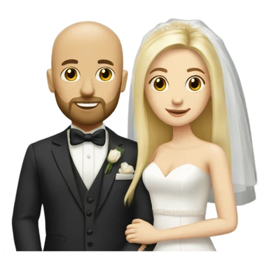 Blonde woman marrying bald man with beard sticker