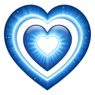 Small white blue heart radiating white light surrounded by a big blue cosmic heart sticker
