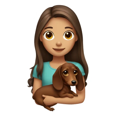Girl long brown hair smiling and brown eyes with long eyelashes and holding a dachshund  in her arms sticker