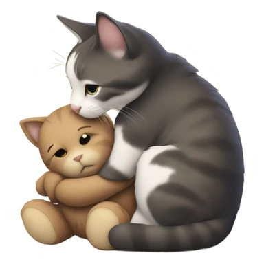 cat hugs a little bear sticker