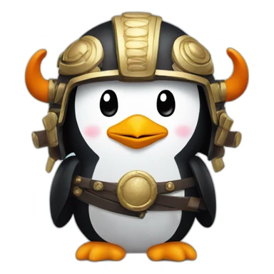 penguin with face wearing samurai helmet with big horns sticker