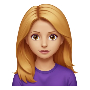 Sarah Michelle Gellar with hazel eyes, strawberry blonde long hair, purple shirt sticker