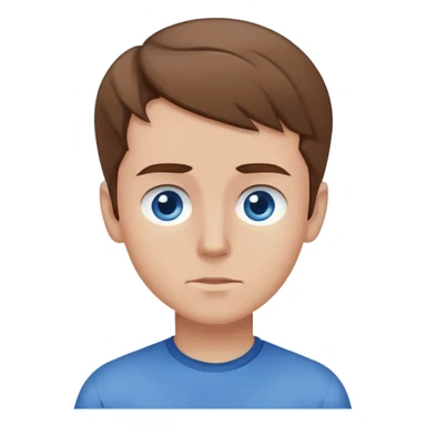 a boy with brownish hair with a swoosh, blue shirt, blue eyes, side eyeing someone sticker