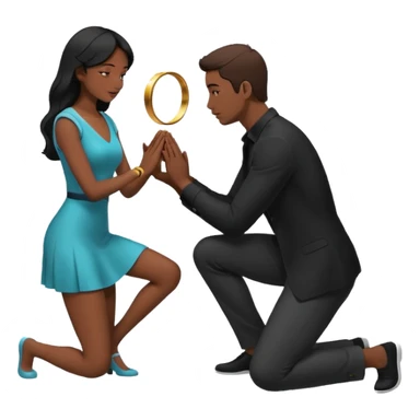 Silhouette of a man kneeling on one knee and offering a ring to a woman receiving it sticker