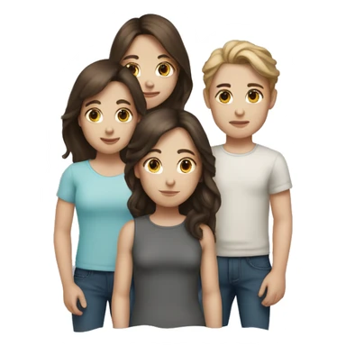 2 brunette twin sisters and a brunette little brother, white skin tone sticker