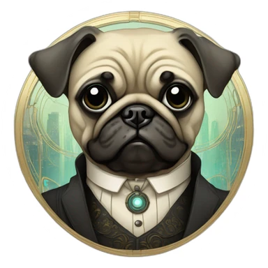 A cyberpunk pug in Art Nouveau style during 1910 sticker