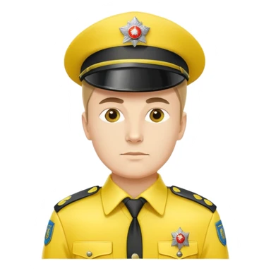 Russian police officer with bright yellow hat and yellow uniform, standing at attention sticker