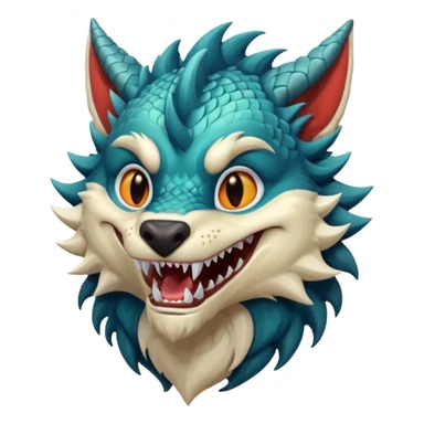Create an emoji of a dragon wolf hybrid with a condescending laugh  sticker
