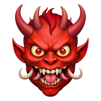 the scary demon with the devil's horns shows his grin by sticking out his tongue sticker