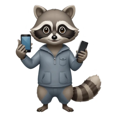 racoon holding a phone and pointing a finger to it full body friendly calm sticker
