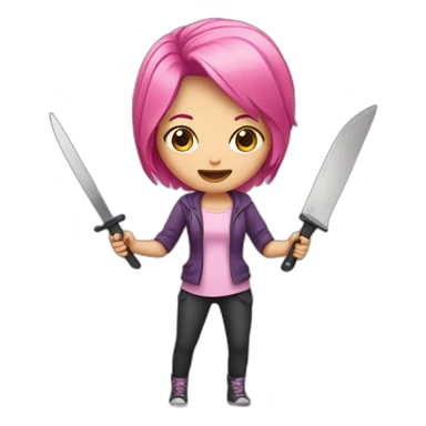 a girl with pink hair holding a knife sticker