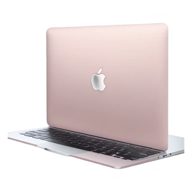 A sleek and modern MacBook Air laptop in a soft pastel pink color, placed on a white background. The Apple logo on the back of the screen is black, contrasting elegantly with the pink finish. The laptop is slightly open, showing a glimpse of the black keyboard and silver edges. The design is minimalist and stylish, reflecting a premium aesthetic. sticker