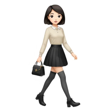 a fashionable gen Z woman, walking confidently with a skirt and stylish tights sticker