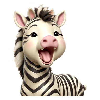 Cinematic Cute Yawning Zebra Portrait Emoji, Head tilted slightly with a dramatic, wide-open yawn, showcasing a soft, downy striped Fur with gently drooping ears and round eyes barely open in drowsy contentment, Simplified yet irresistibly adorable features, highly detailed, glowing with a soft, cozy glow, high shine, relaxed yet expressive, stylized with a touch of savannah charm, bright and endearing, soft glowing outline, capturing the essence of a sleepy yet affectionate zebra, so drowsy it feels like it could stretch out of the screen and curl up for a nap! sticker